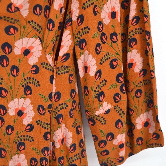 TOAST Sprig Easy Midi Dress Floral Print in Amber Multi Brown Women's 6 - Picture 3 of 6